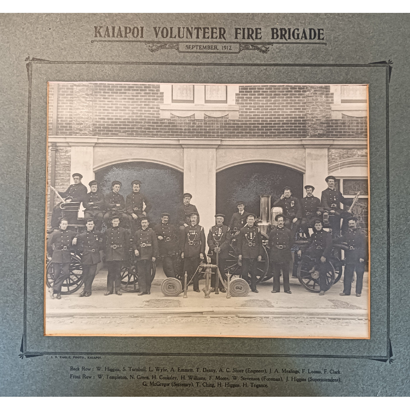 Kaiapoi Volunteer Fire Brigade, September 1912