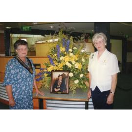 Waimakariri District Mayor Janice Skurr, and Aileen Inch, on opening day of Trevor Inch Memorial Library, 21 December 1996