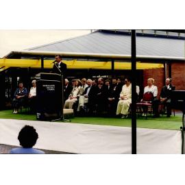 Waimakariri District Council deputy mayor David Ayers speaking at the Trevor Inch Memorial Library official opening ceremony, 21 December 1996