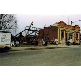 The Trevor Inch Memorial Library framework in construction behind the old Rangiora Public Library building, 15 August 1996