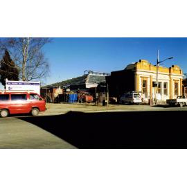 The Trevor Inch Memorial Library roof in construction behind the old Rangiora Public Library, 20 September 1996