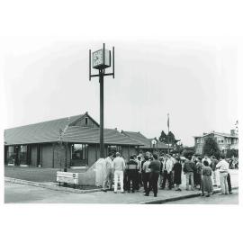 Rotary club donation of clock, High Street, Rangiora, c.1986