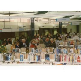 Crowds of people in the Trevor Inch Memorial Library on opening day, 21 December 1996