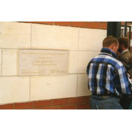 The Trevor Inch Memorial Library official plaque on opening day, 21 December 1996
