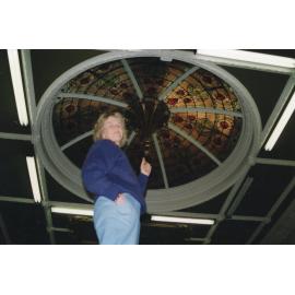 Librarian Lois Inch underneath the chamber dome in the Rangiora Public Library, 30 May 1996