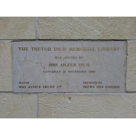 Trevor Inch Memorial Library dedication plaque, 3 October 2025