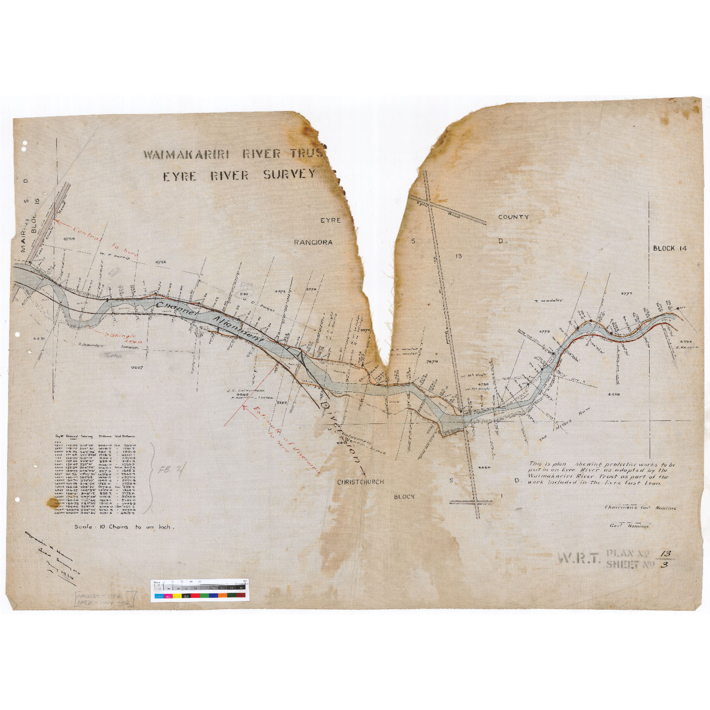 Plan no.13, Sheet 3, Eyre River Survey, Waimakariri River Trust, c.1924.