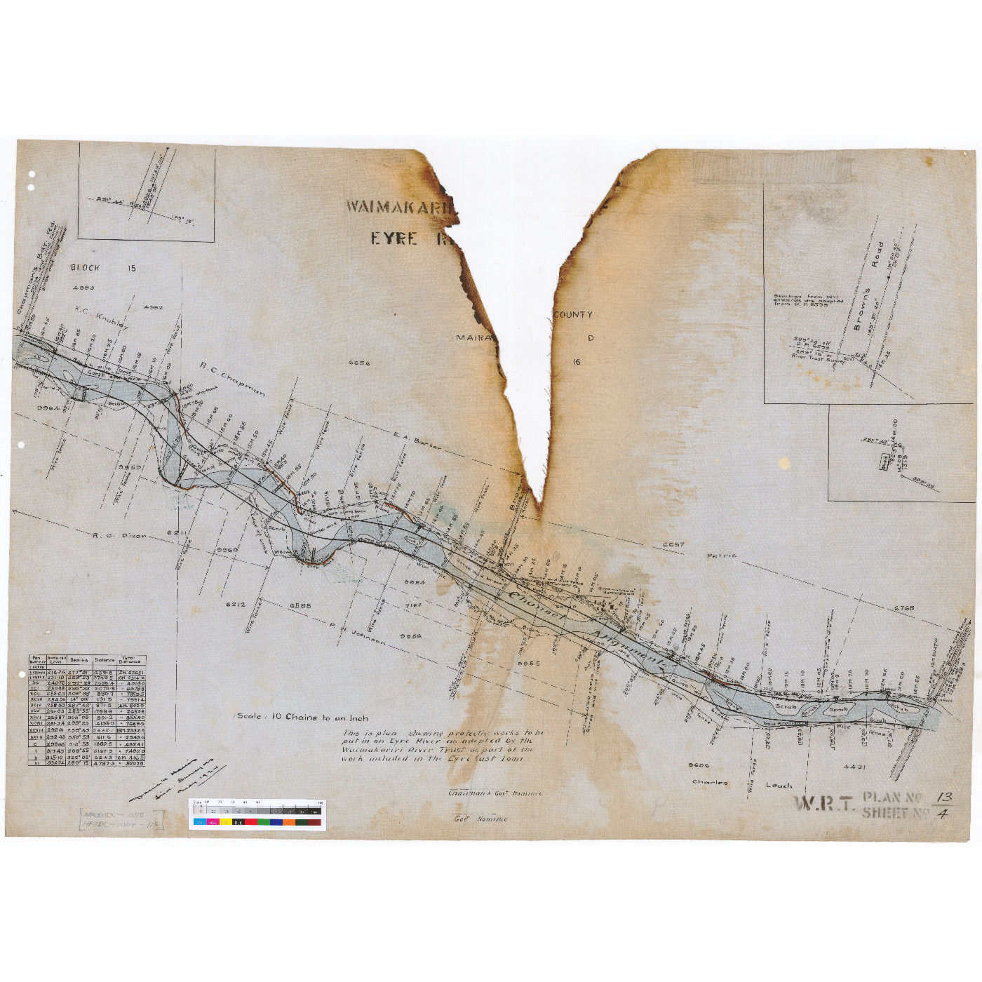Plan no.13, Sheet 4, Eyre River Survey, Waimakariri River Trust, c.1924.