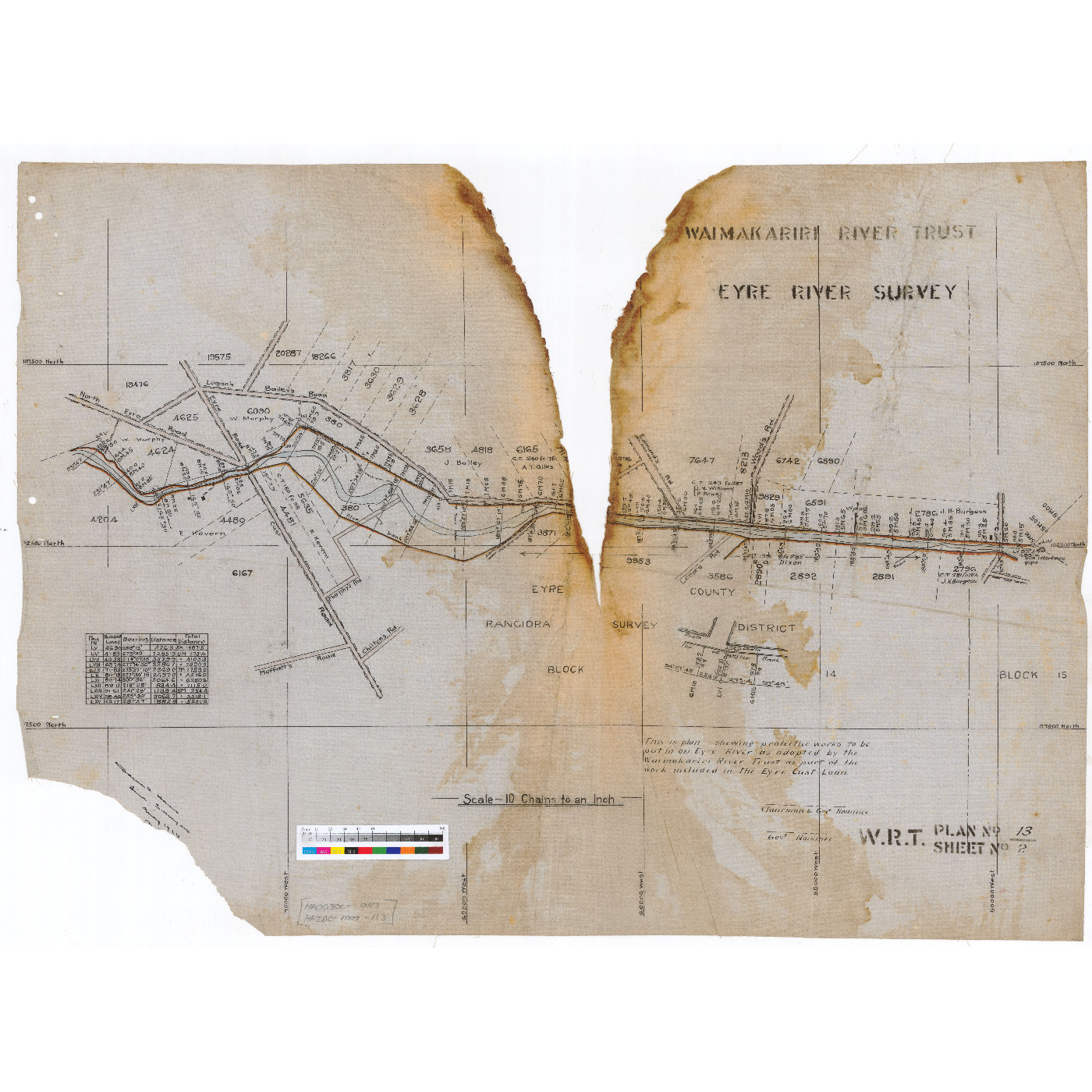 Plan no.13, Sheet 2, Eyre River Survey, Waimakariri River Trust, c.1924.