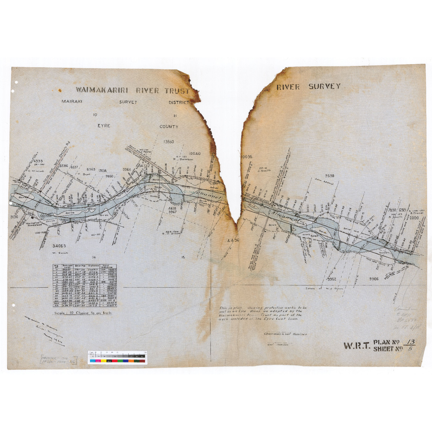 Plan no.13, Sheet 5, Eyre River Survey, Waimakariri River Trust, c.1924.