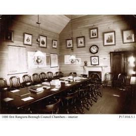 First Rangiora Council Chambers - interior view, c.1880