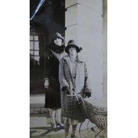 Florence (unknown) and Mina Beattie at Rangiora Town Hall, c.1926