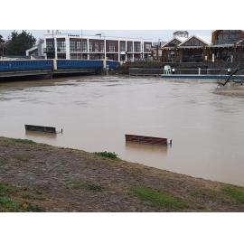 Flooding in Kaiapoi River, Kaiapoi Bridge, Kaiapoi, c.2021