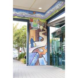 Trevor Inch Memorial Library entrance mural