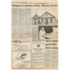 "Rangiora a pioneer of free library service", 16 December 1996