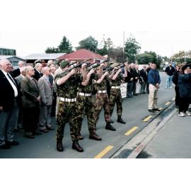 Firing party salutes war dead at Rangiora commemoration April 2000