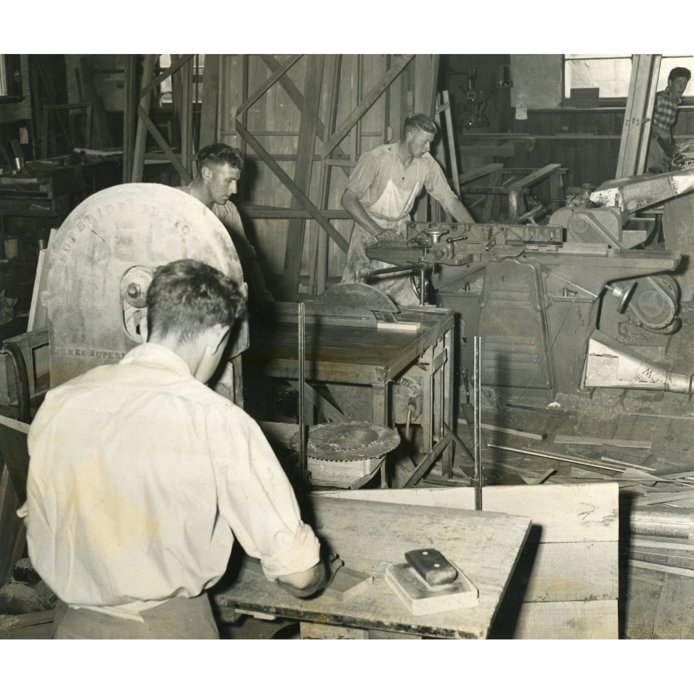 Operators at their machines in the furniture factory of Messrs Blakeleys in Kaiapoi, 1960