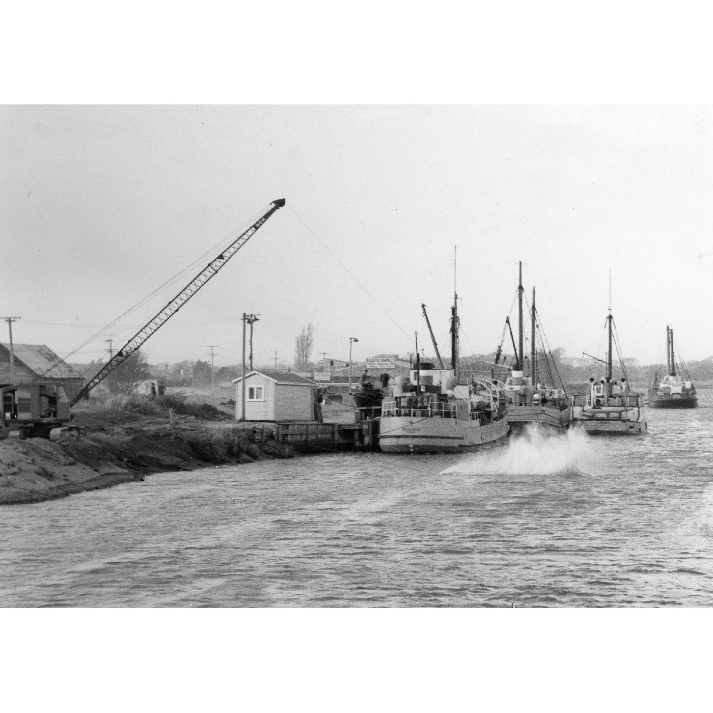 Four ships berthed at the Port of Kaiapoi, 1964
