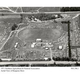 1971 Northern Agricultural & Pastoral Association aerial view of the Rangiora Show