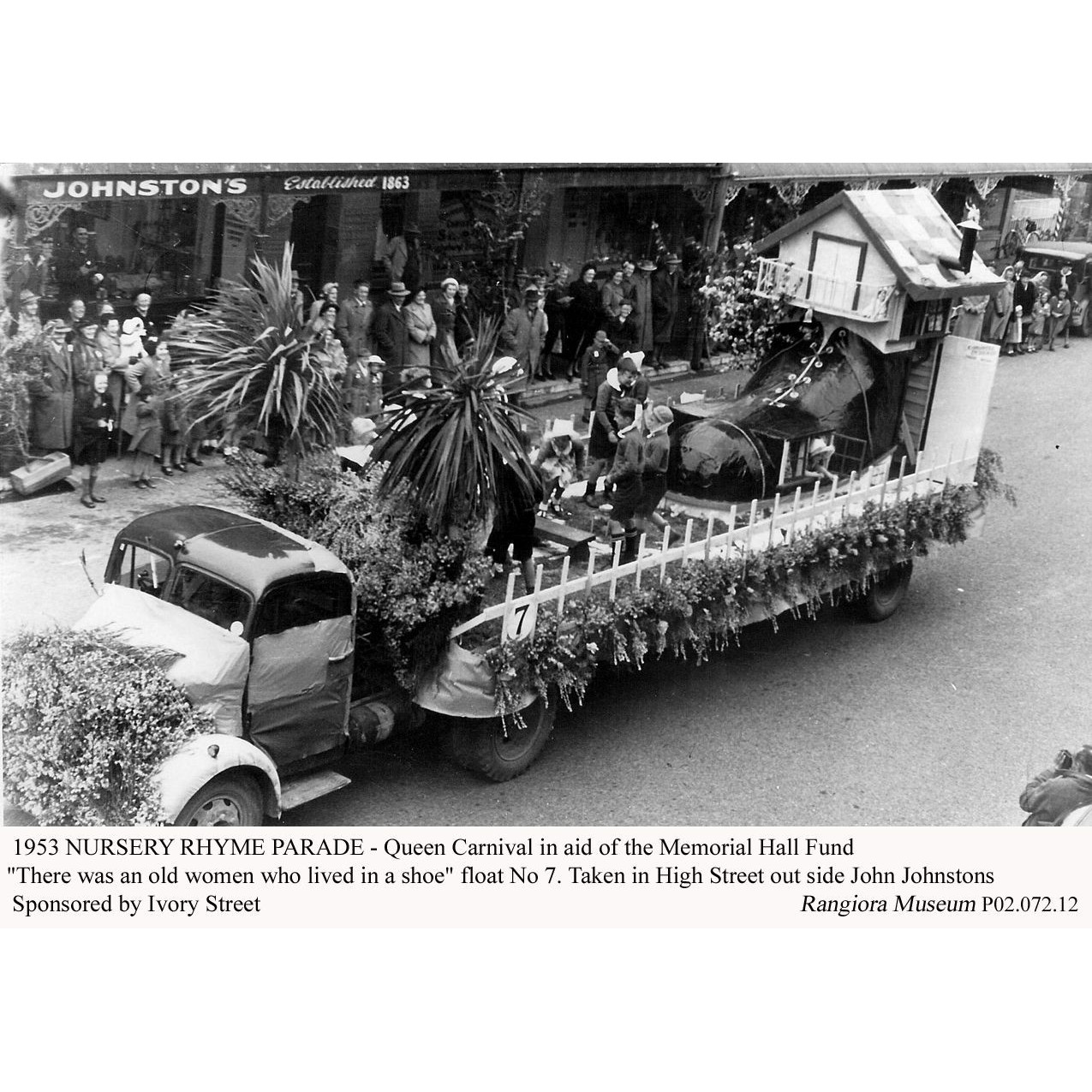 "There was an old woman who lived in a shoe", Nursery Rhyme Parade, Rangiora, 1953