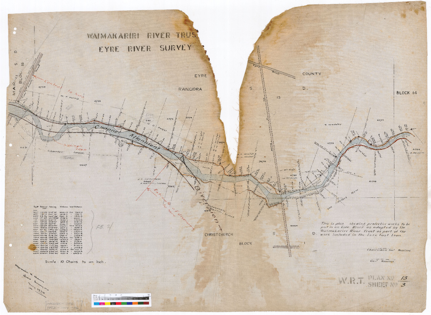 Plan no.13, Sheet 3, Eyre River Survey, Waimakariri River Trust, c.1924.