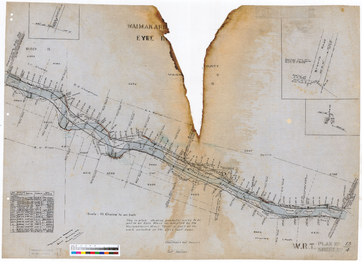 Plan no.13, Sheet 4, Eyre River Survey, Waimakariri River Trust, c.1924.