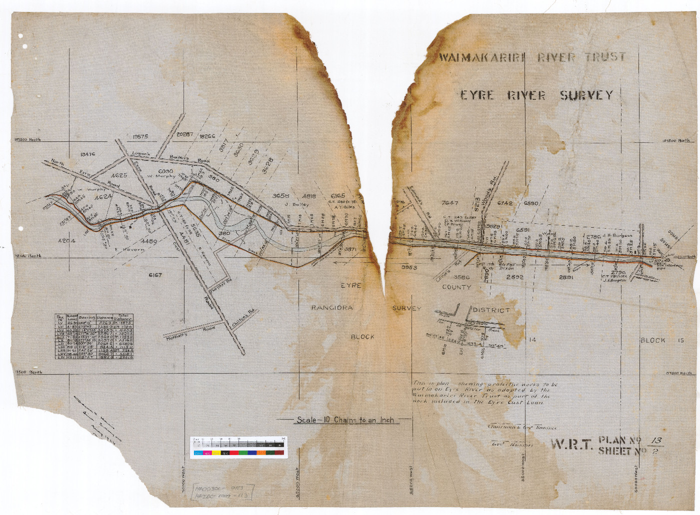 Plan no.13, Sheet 2, Eyre River Survey, Waimakariri River Trust, c.1924.