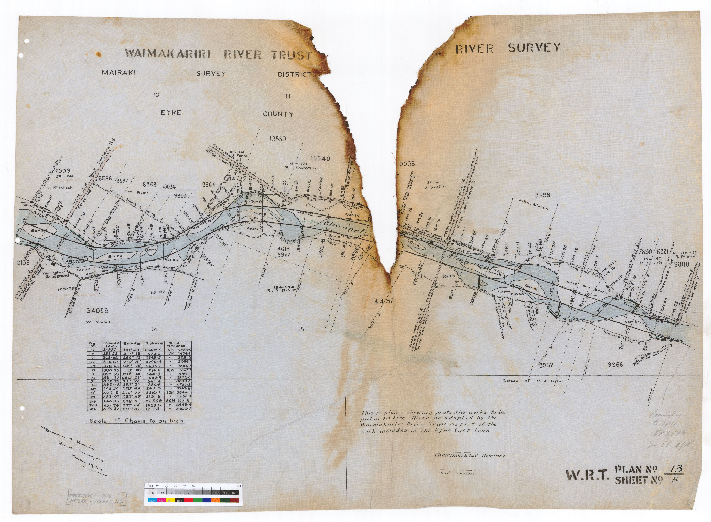 Plan no.13, Sheet 5, Eyre River Survey, Waimakariri River Trust, c.1924.