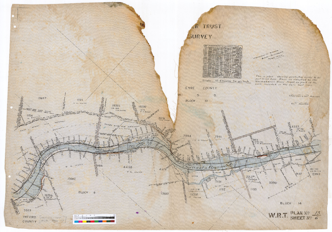 Plan no.13, Sheet 6, Eyre River Survey, Waimakariri River Trust, c.1924.